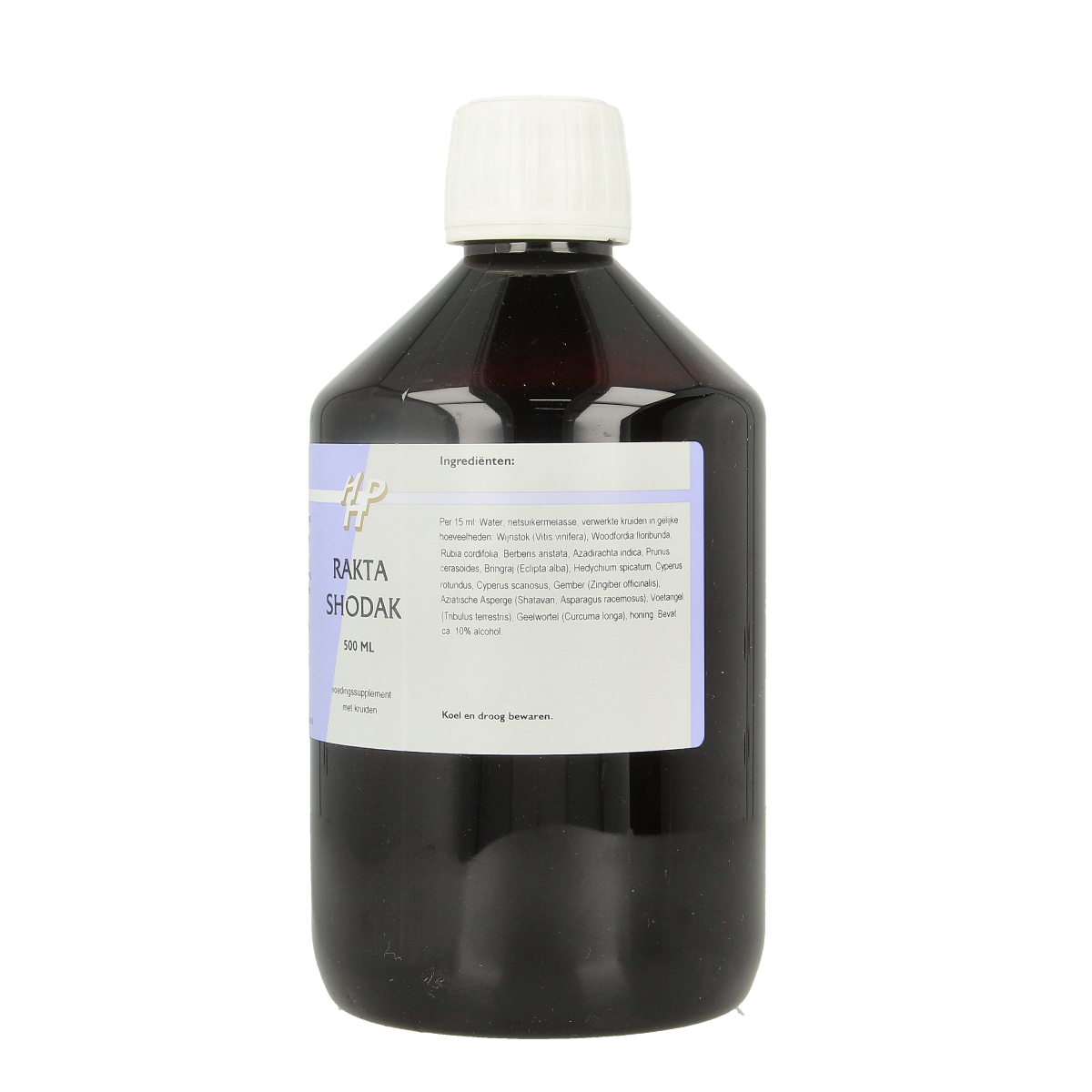 Holisan Rakta Shodak herbal supplement bottle with 500ml capacity, featuring traditional kruidenpreparaten for health support.