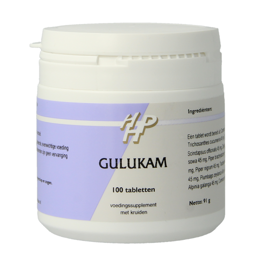 Holisan Gulukam 100.00 herbal tablets in a blister pack, natural kruidenpreparaten supplement by Holisan.