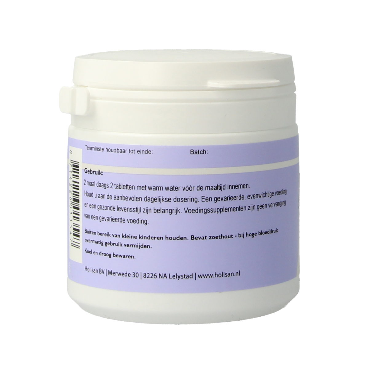 Holisan Suranam 100.00 herbal tablets in a container, part of Holisan's herbal supplement range, with product label visible.