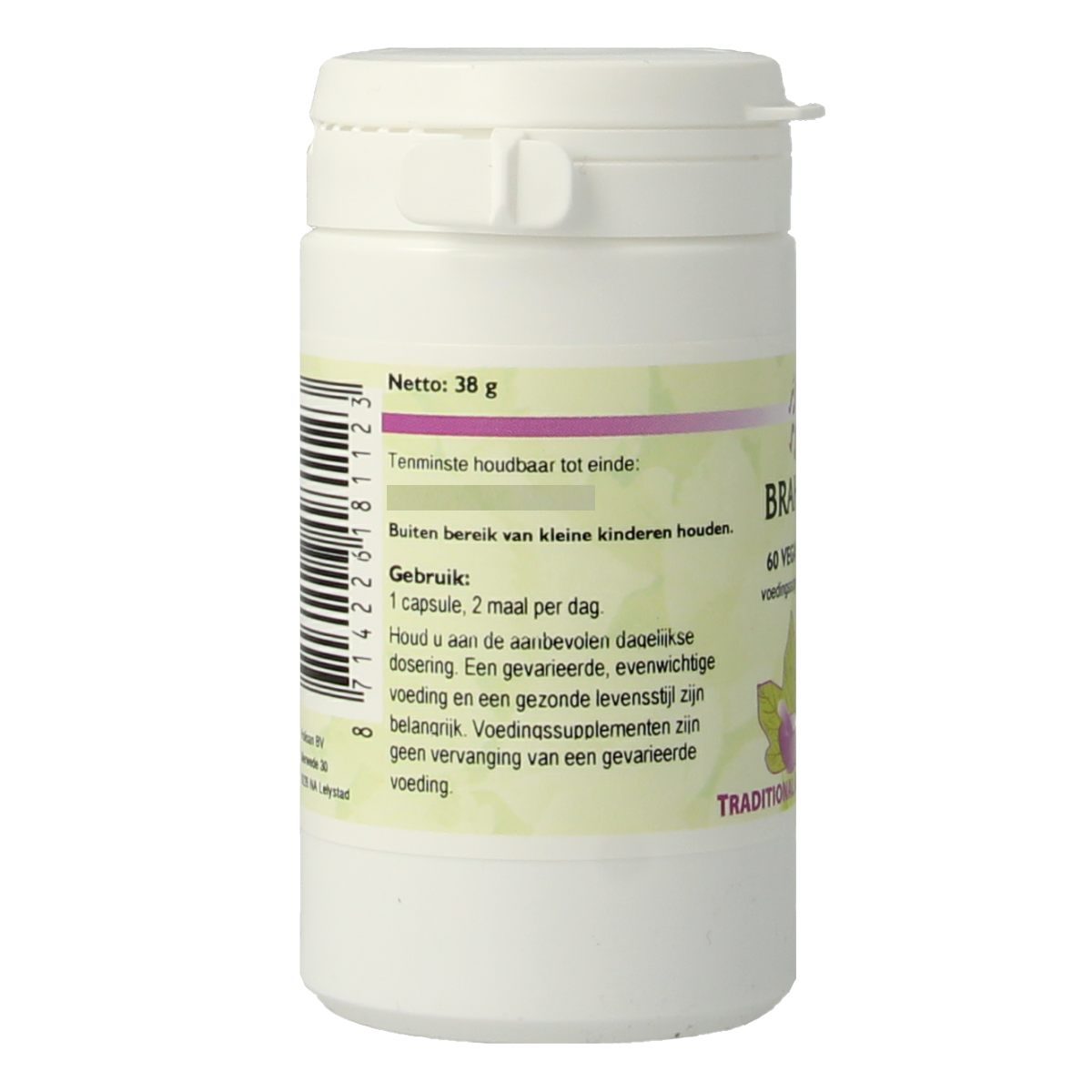 Holisan Brahmi capsules, herbal supplement, 60-count bottle of Kruidenpreparaten by Holisan, showing the product label.