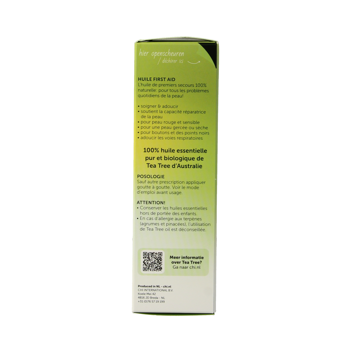 Chi Tea Tree Bio first aid body care product in 20ml bottle, natural herbal skincare for skin relief and hygiene.