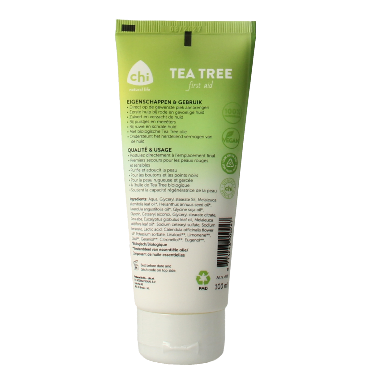 Chi Tea Tree Balsem 100ml for body care, featuring natural tea tree oil in a sleek tube, suitable for soothing skin.