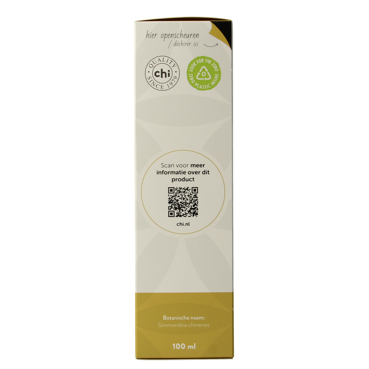 Chi Jojoba olie 100 ml in a clear bottle, natural body care product featuring pure jojoba oil for skin hydration.
