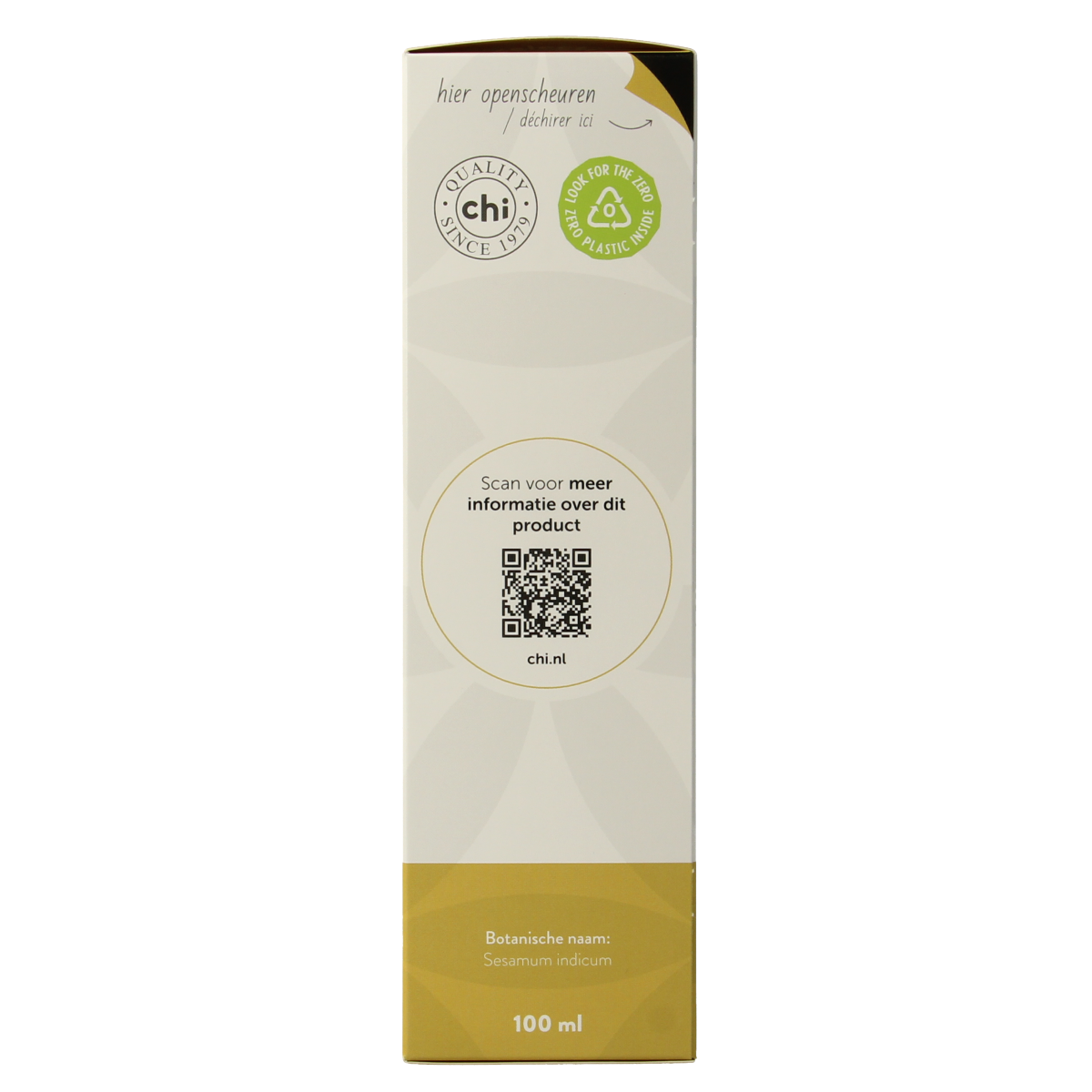 Organic Chi sesame seed oil in a 100ml bottle, used for natural body care and skincare routines.