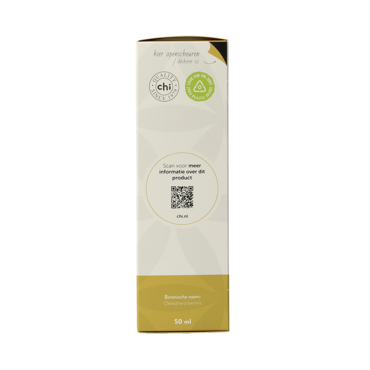 Bio Chi Teunisbloem olie in 50ml bottle, natural body care product with golden oil appearance and dropper cap.