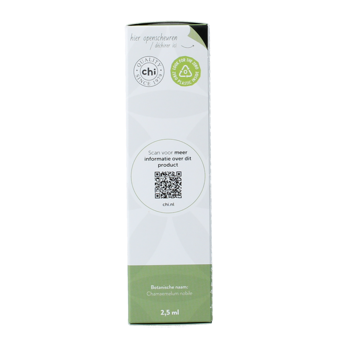 Chi Kamille etherische olie in 2.50ml bottle, natural chamomile essential oil from Chi, with a clear label and amber glass container.