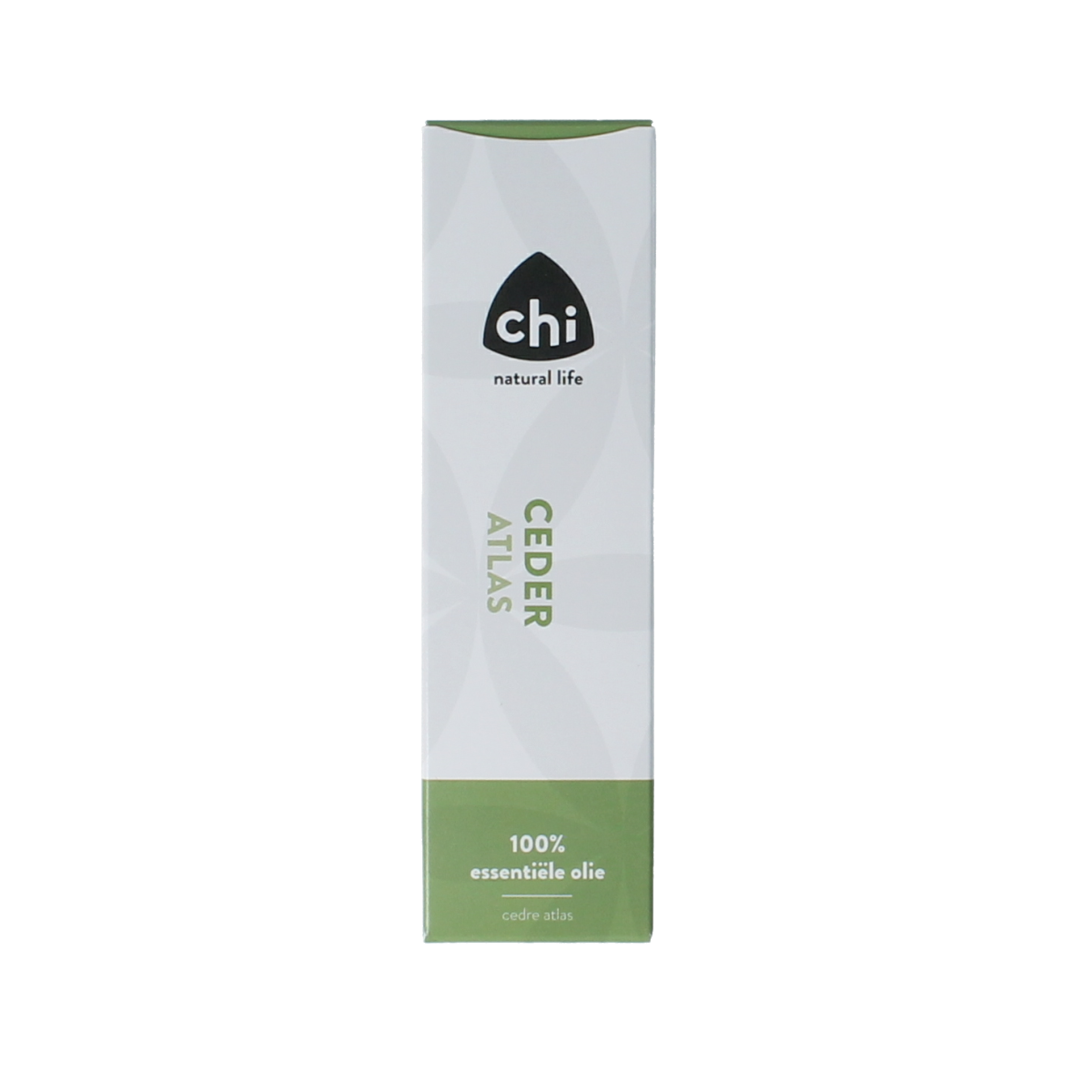 Chi Cedar Atlas wild essential oil bottle, 10ml, with amber glass container and label showing product details.