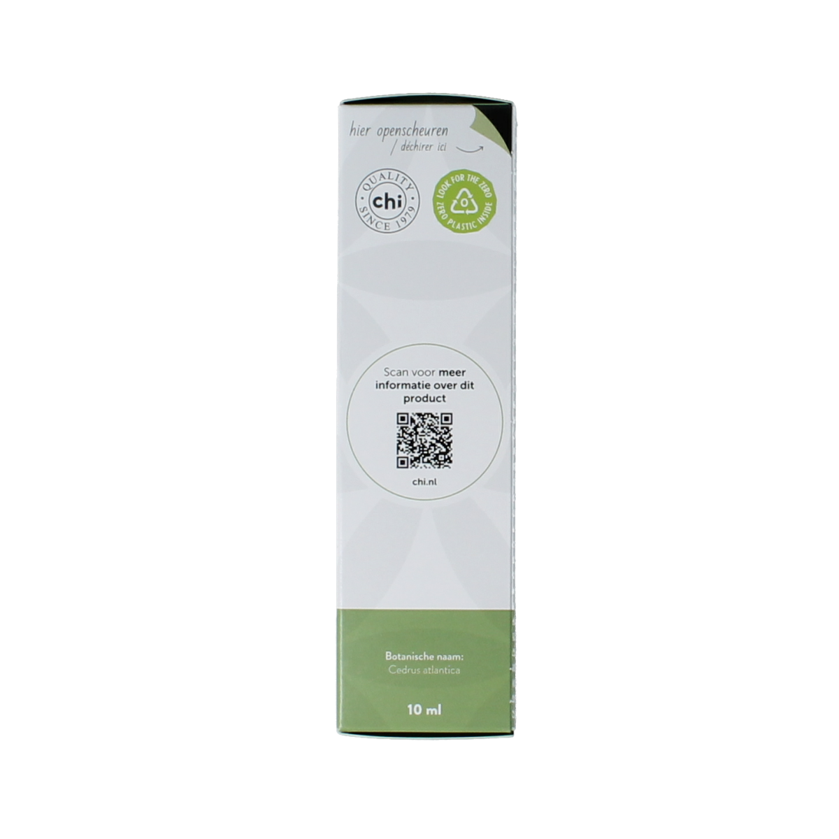 Chi Cedar Atlas wild essential oil bottle, 10ml, with dropper cap, showcasing natural cedarwood for aromatic use.