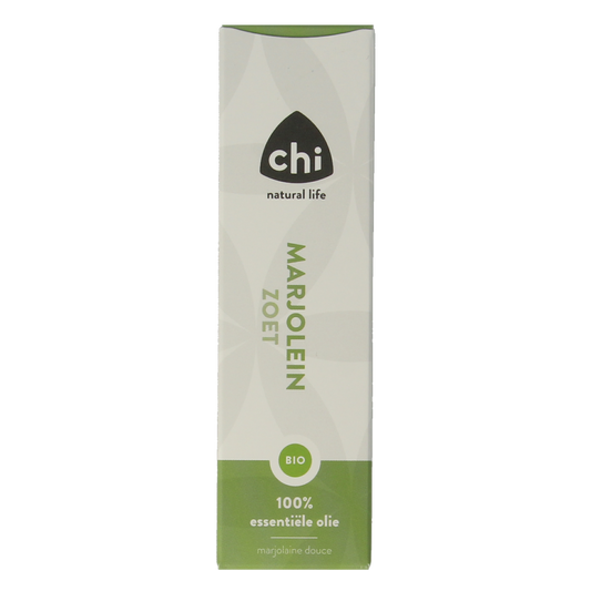 Chi Marjolein organic essential oil in 10ml bottle, featuring a clear label and amber glass container for aromatic use.