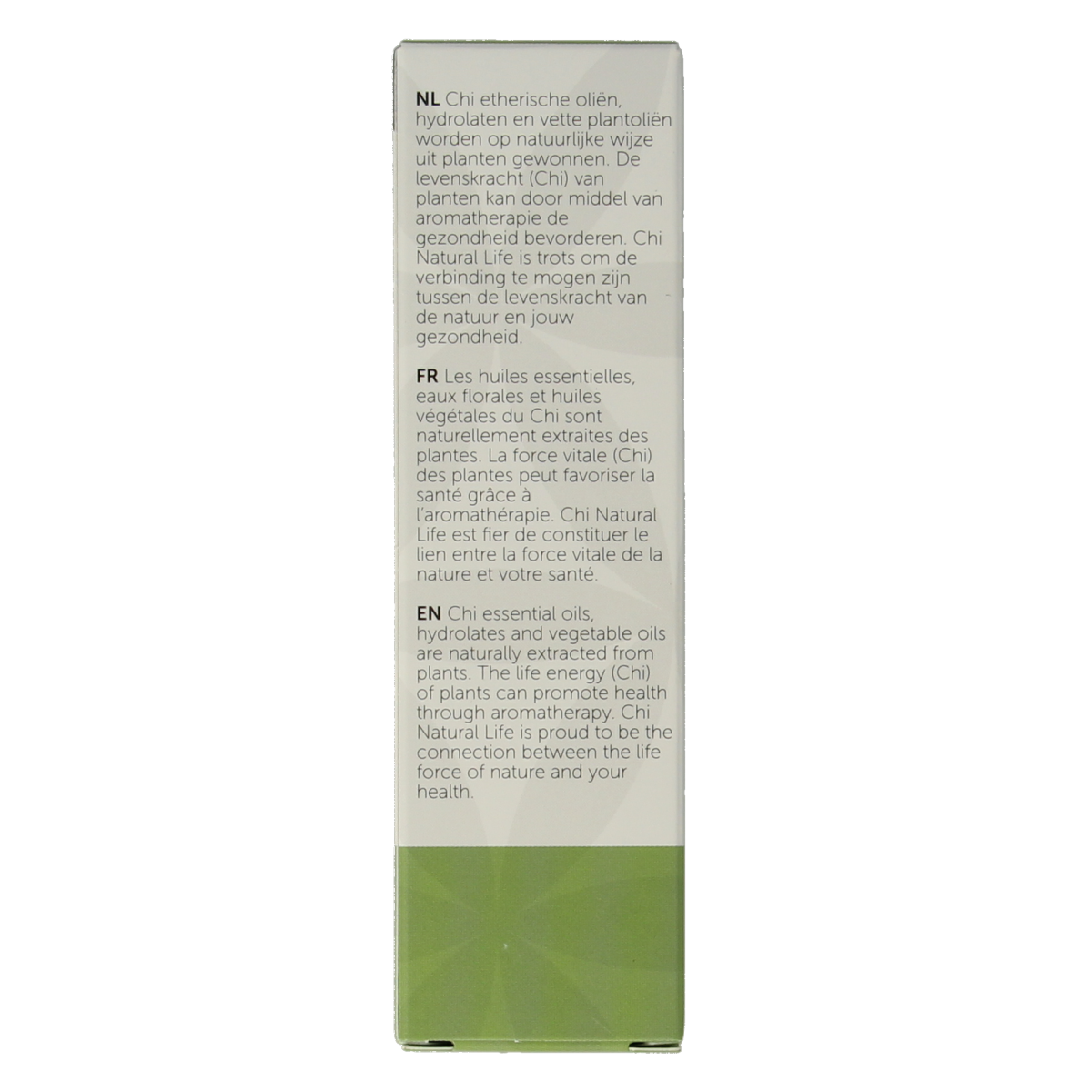 Chi Marjolein organic essential oil in 10ml bottle, showing the clear liquid and label with product details.
