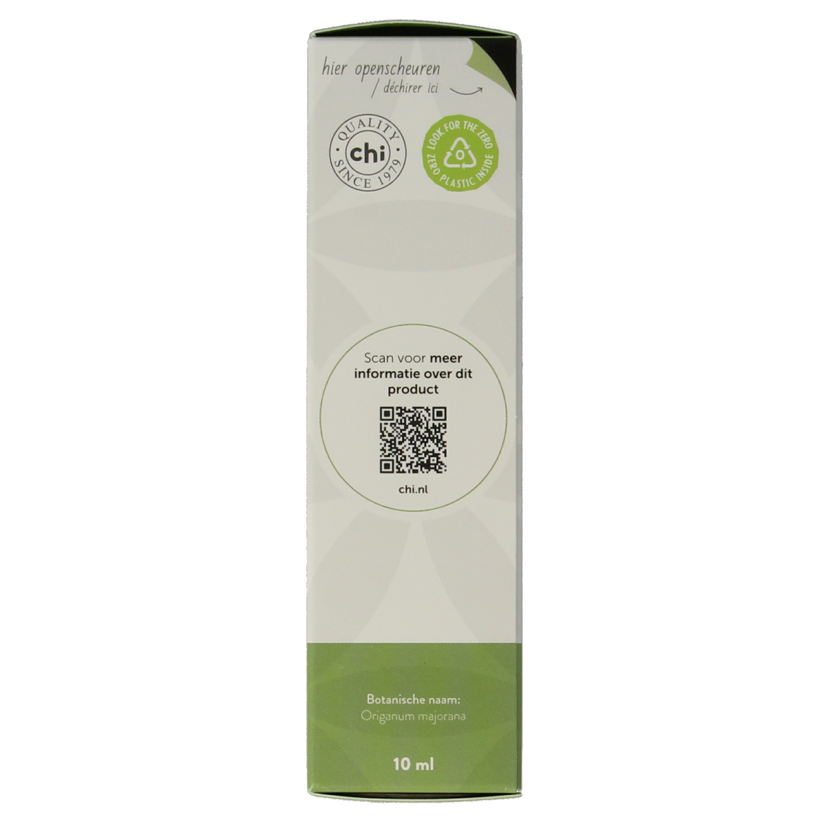 Chi Marjolein organic essential oil in a 10ml bottle, showcasing the clear glass container with a white cap and product label.