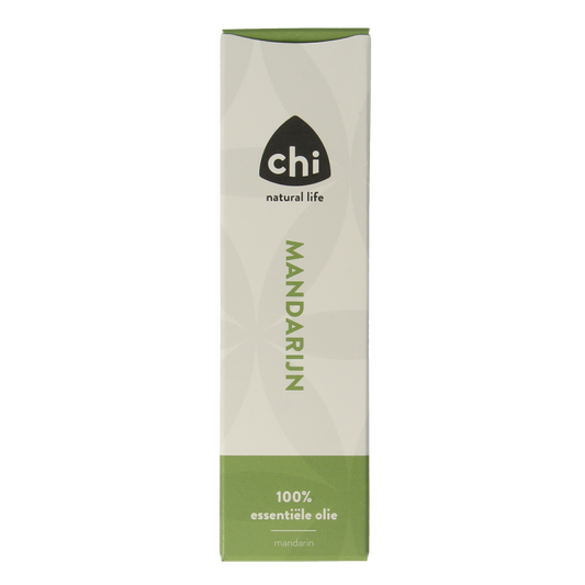 Chi Mandarijn essential oil in a 10ml bottle, featuring a clear label and amber glass container for aromatic use.