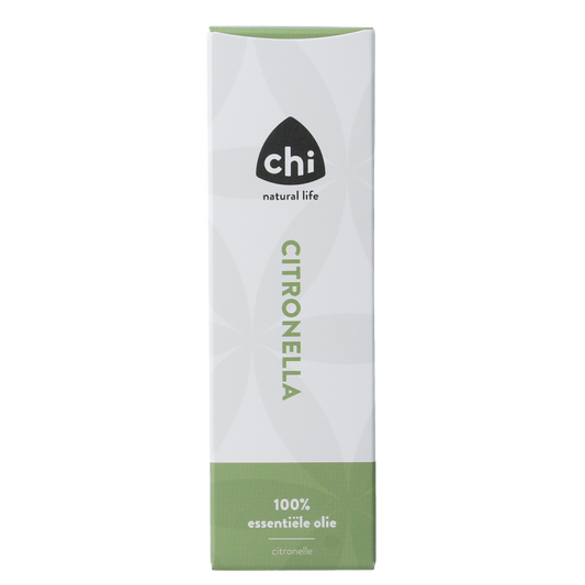 Chi Citronella essential oil in a 20ml bottle, natural aromatic oil from Chi brand for aromatherapy and insect repellent.