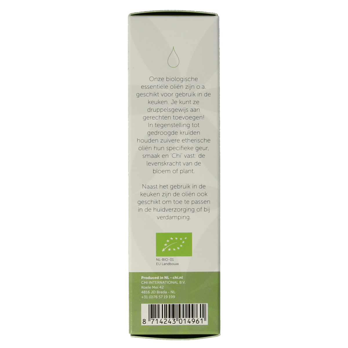 Chi Lavandin organic essential oil in a 10ml bottle, showcasing the amber glass container and product label.