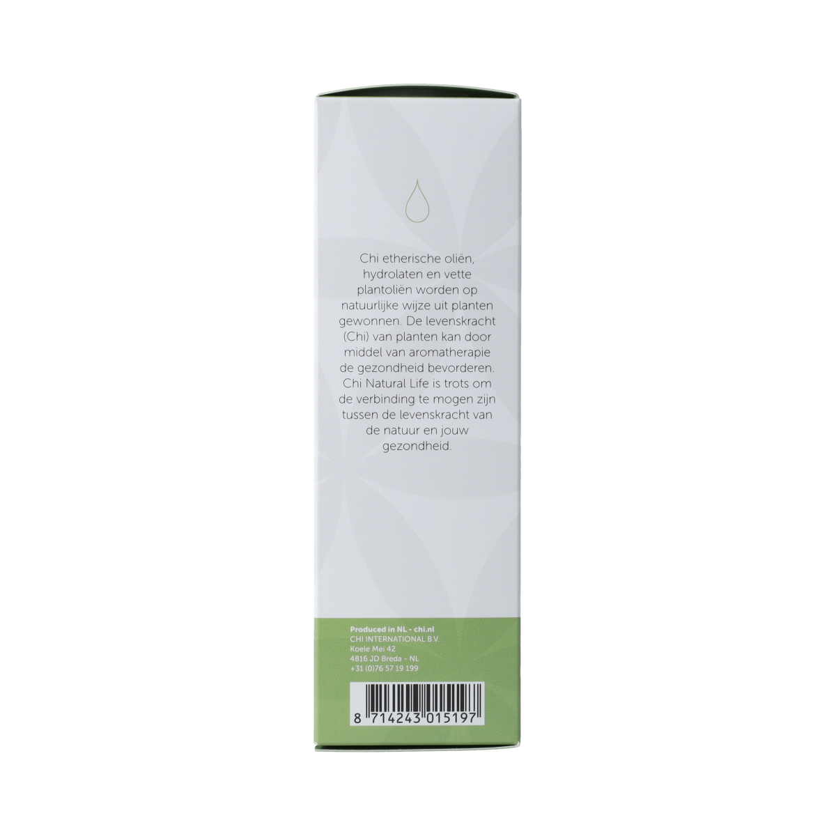 Chi Lavendel Frankrijk essential oil bottle, 50ml, featuring a clear glass container with lavender-colored label and cap.