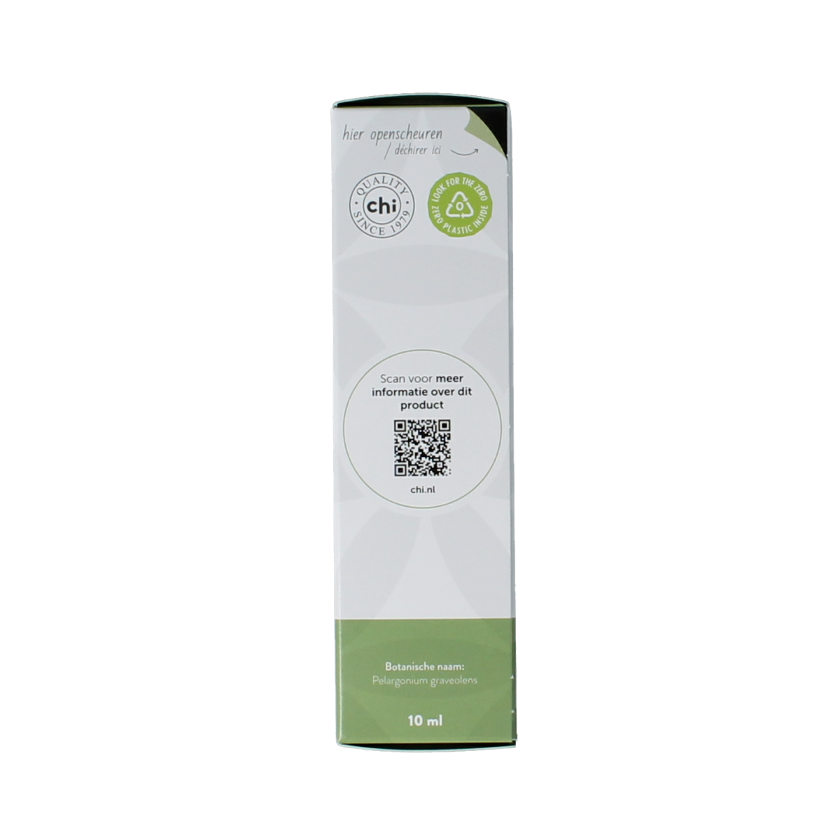 Chi Geranium Egypte essential oil in a 10ml bottle, natural etherische olie from Chi, with a clear view of the bottle and label.