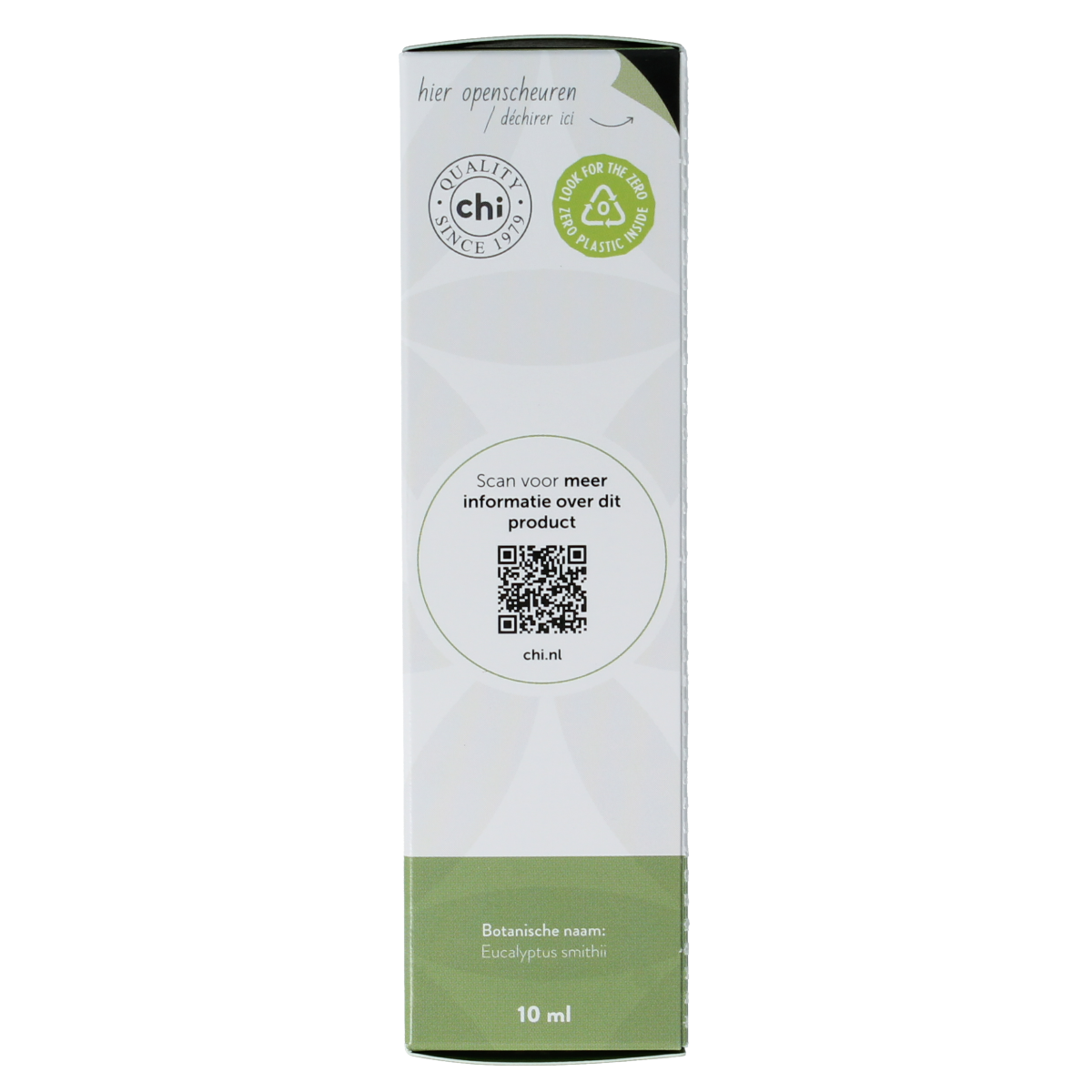 Chi Eucalyptus Smittii bio essential oil in a 10ml bottle, featuring clear packaging with a white label and green eucalyptus imagery.