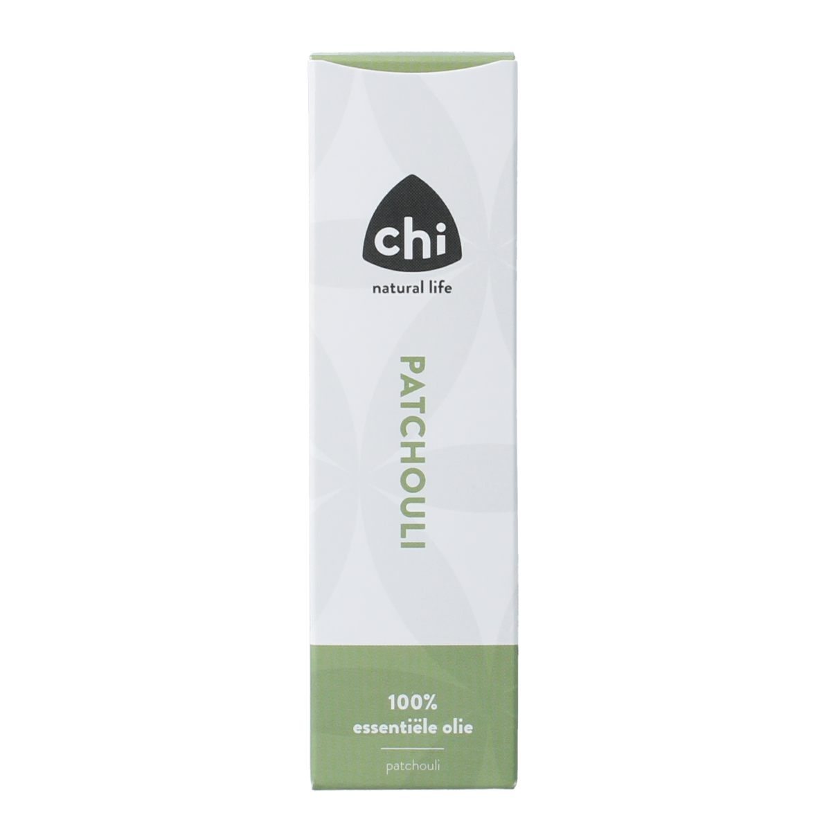 Chi Patchouli cultivar essential oil in a 10ml bottle, showing the amber glass container and product label.