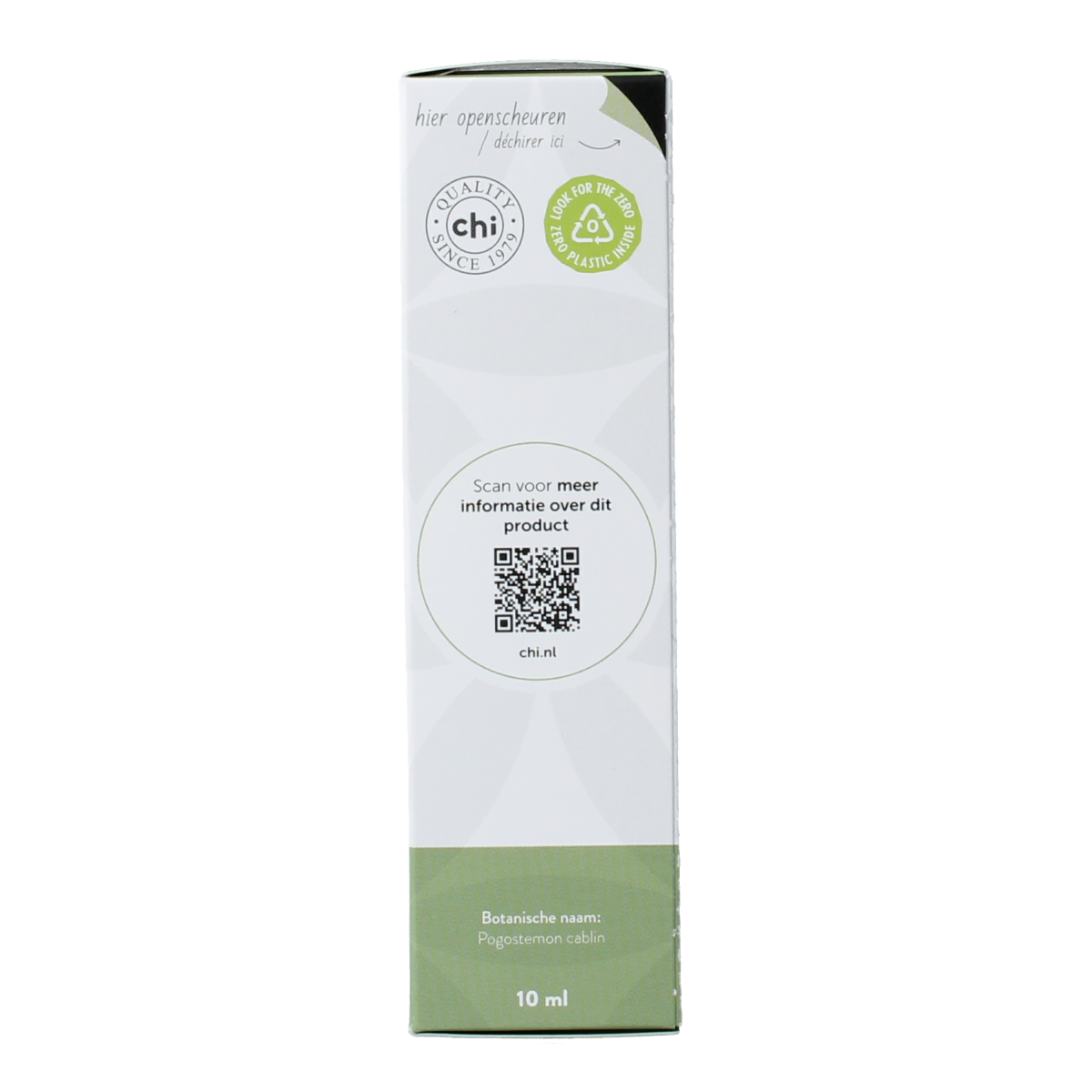 Chi Patchouli essential oil in a 10ml bottle, natural etherische olie with earthy scent, from the Chi brand.