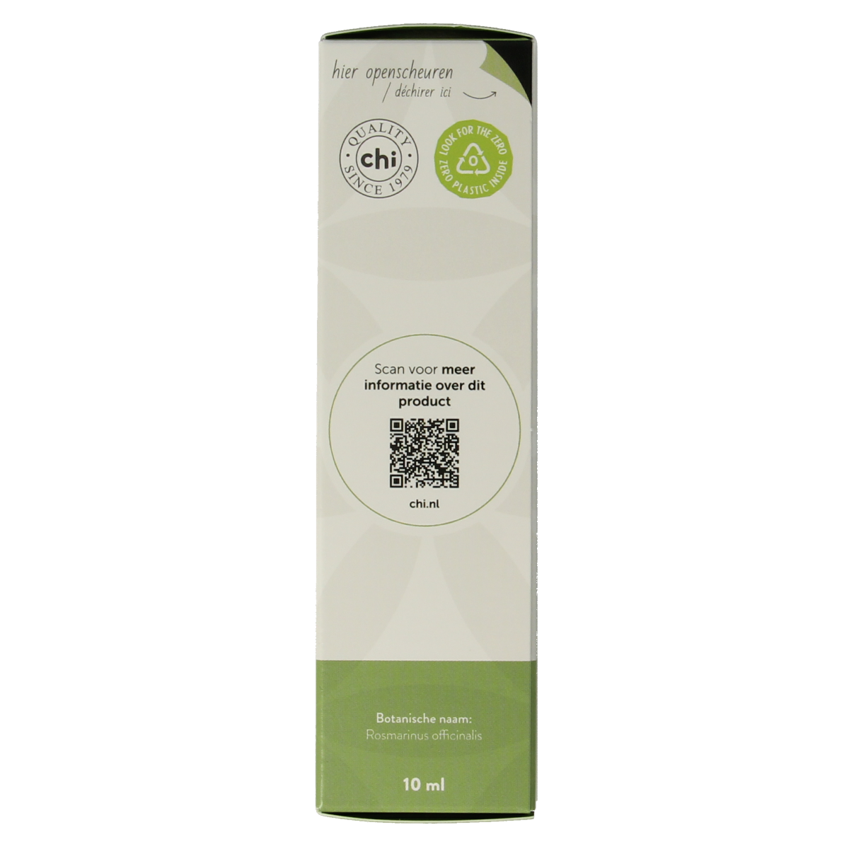 Chi Rozemarijn cineol bio essential oil in a 10ml bottle, featuring a clear container with a yellowish liquid and a white cap.