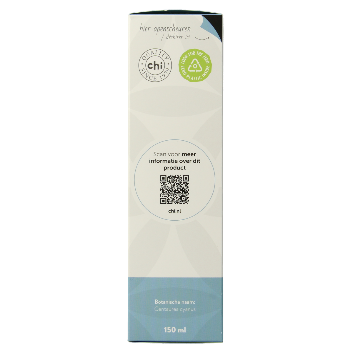 Chi Korenbloem Hydrolaat bio, 150ml, natural floral facial toner in a clear spray bottle with a white cap.