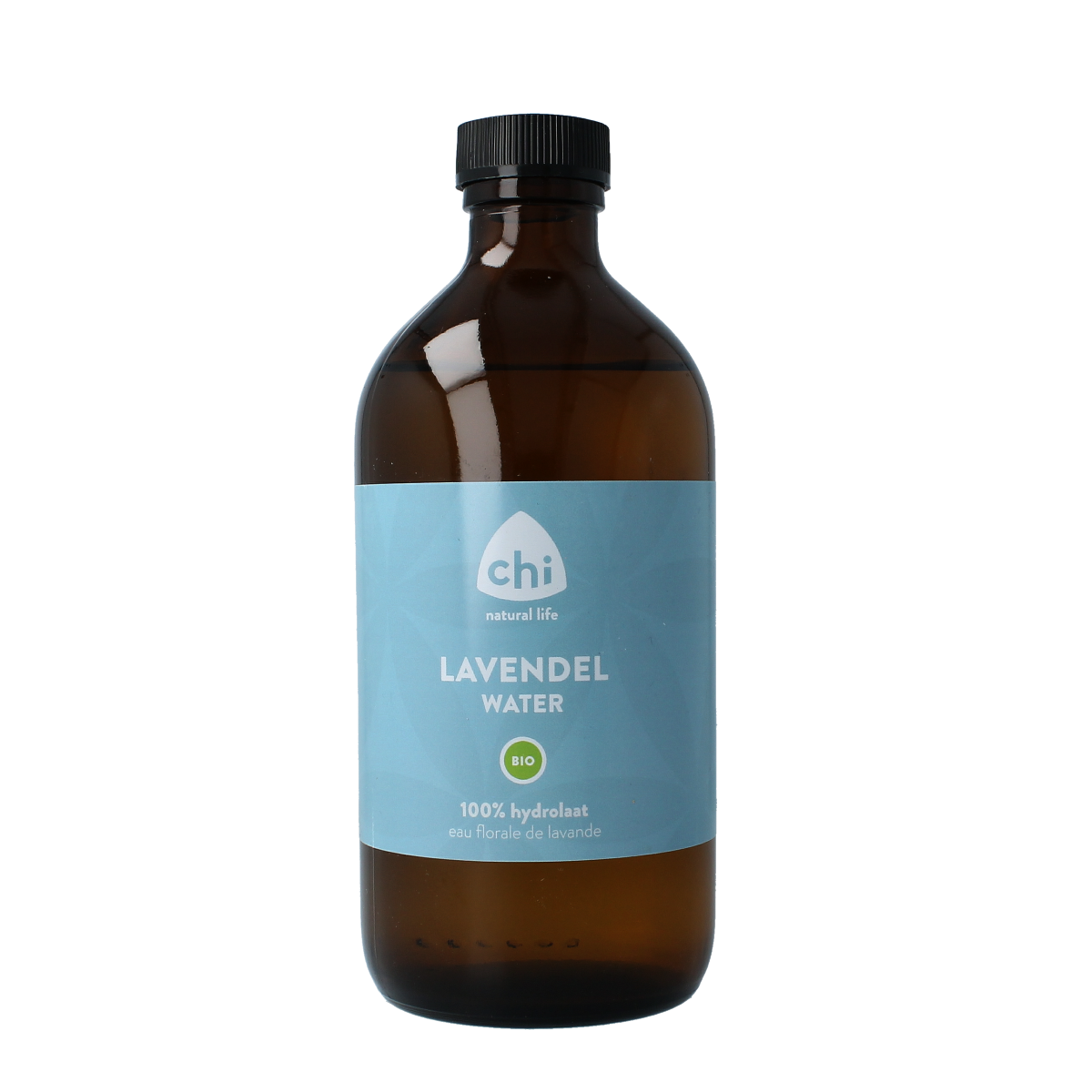 Chi Lavendel hydrolaat bio 500ml in a clear spray bottle, showcasing the natural lavender hydrosol for body care.
