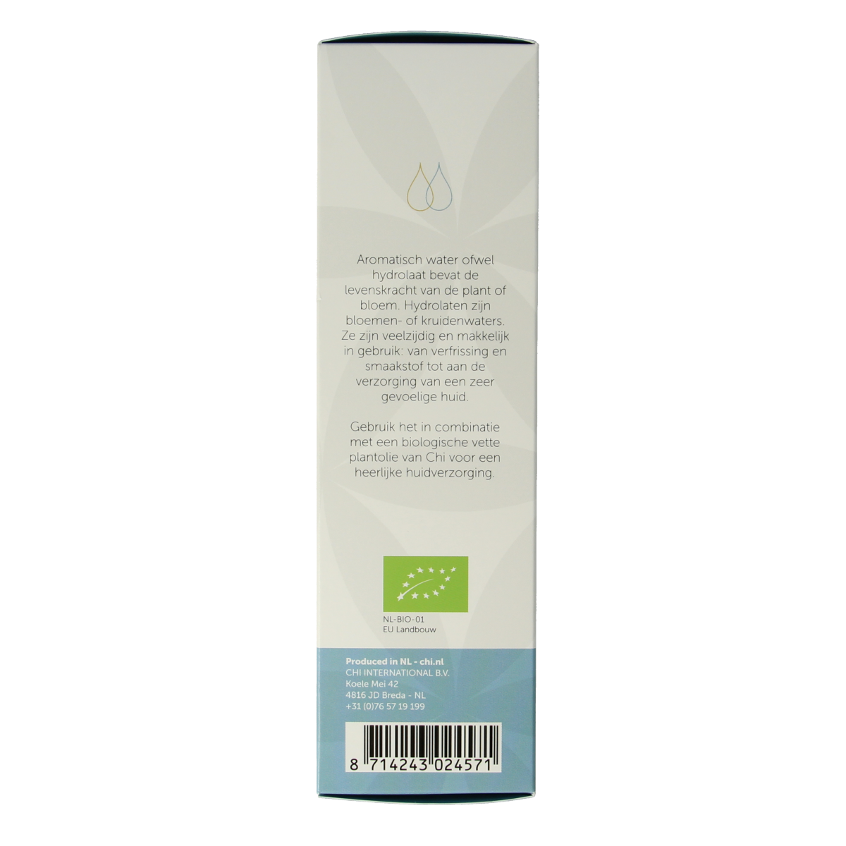 Chi Pepermunt hydrolaat bio, 150ml, natural body care product with peppermint scent in a clear spray bottle.