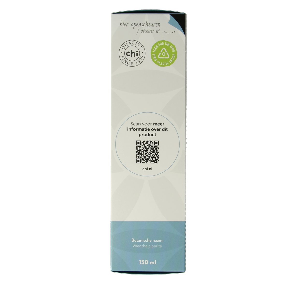 Chi Pepermunt hydrolaat bio 150ml in a spray bottle, natural body care product with fresh peppermint scent and eco-friendly packaging.