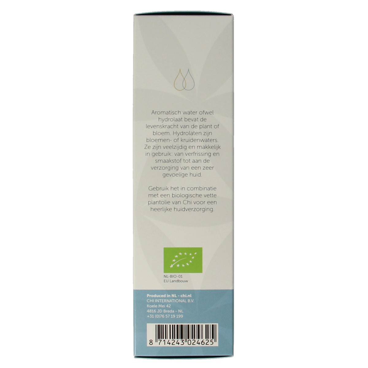 Chi Roos hydrolaat bio 150ml facial skincare spray in a clear bottle with a white spray cap, featuring a floral label design.