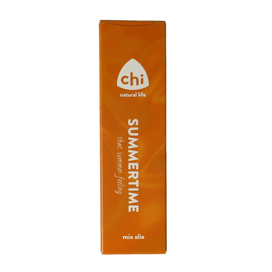 Chi Summertime Mix essential oil in a 10ml bottle, featuring a natural blend of aromatic etherische oliën for relaxation.