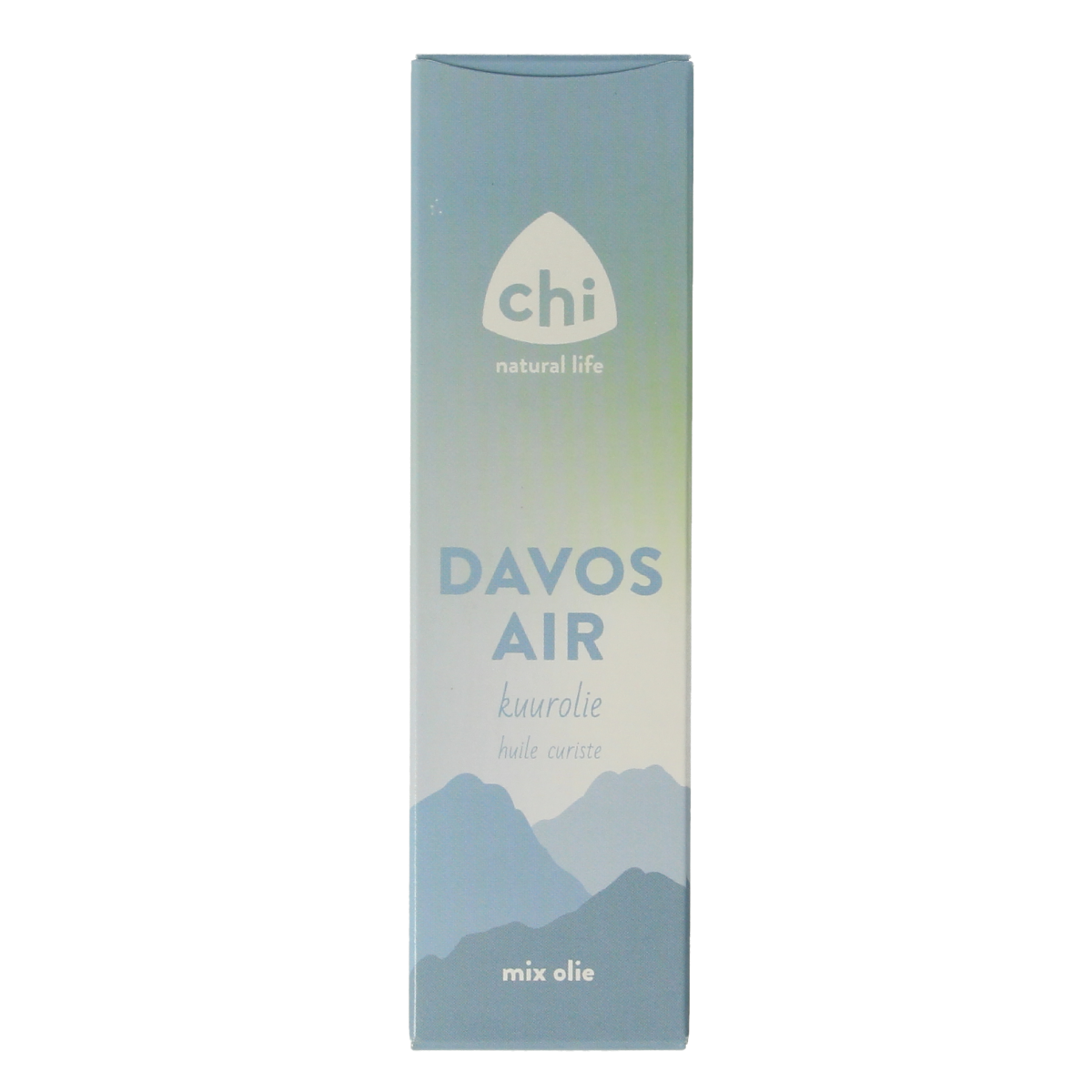 Chi Davos kuurolie 10ml bottle of essential oil, featuring a clear glass container with a white cap and label, on a white background.