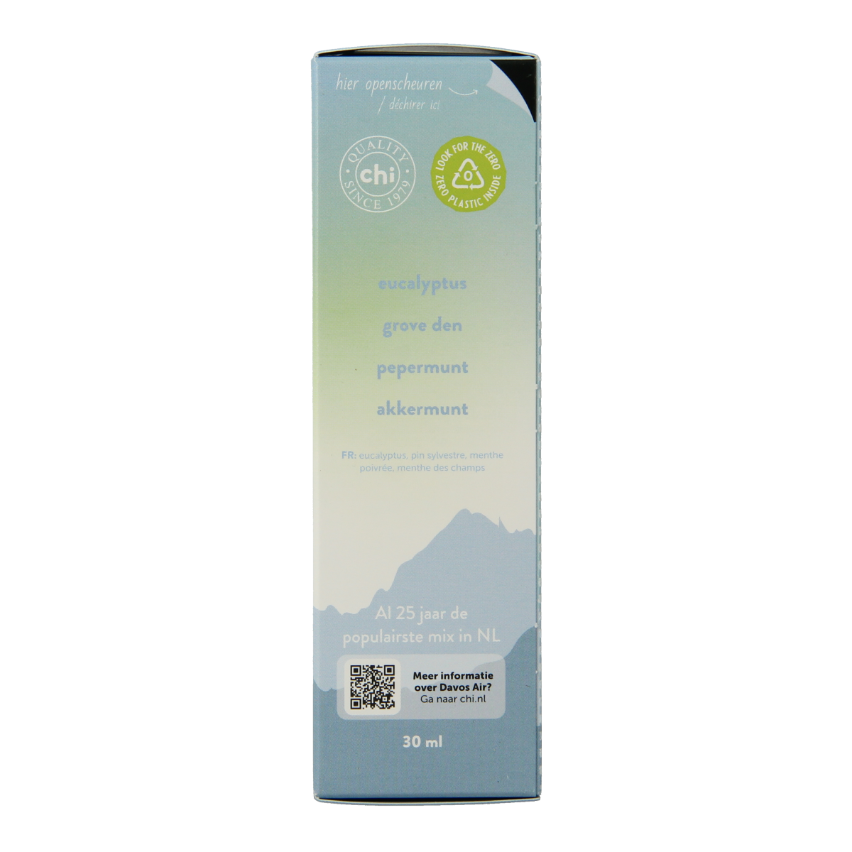 Chi Davos kuurolie 30ml bottle of essential oil, with a clear glass container and label, showcasing natural aromatherapy product