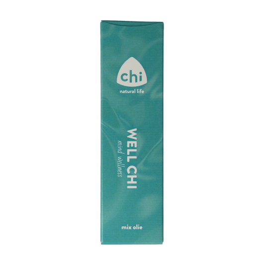 Chi Well mix olie, 10ml, natural essential oil blend from Chi, shown in a clear glass bottle with a black cap.