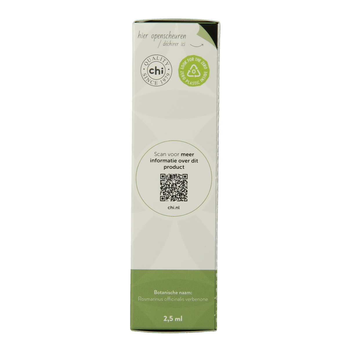 Chi Rozemarijn verbenon etherische olie in 2.5ml bottle, organic bio essential oil with fresh rosemary scent.