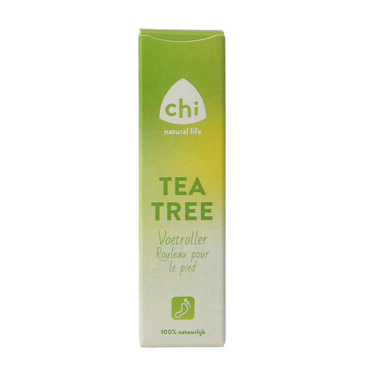 Chi Tea Tree Voetroller in 10ml bottle, featuring a natural tea tree oil formula for foot care and soothing skincare.