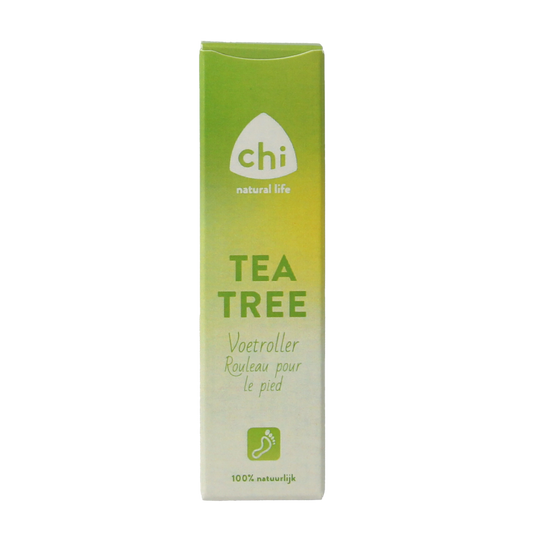 Chi Tea Tree Voetroller in 10ml bottle, featuring a natural tea tree oil formula for foot care and soothing skincare.