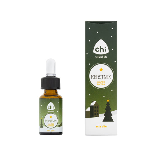 Chi Kerstmix etherische olie in 10ml bottle, natural blend of essential oils for wellness and aromatherapy.