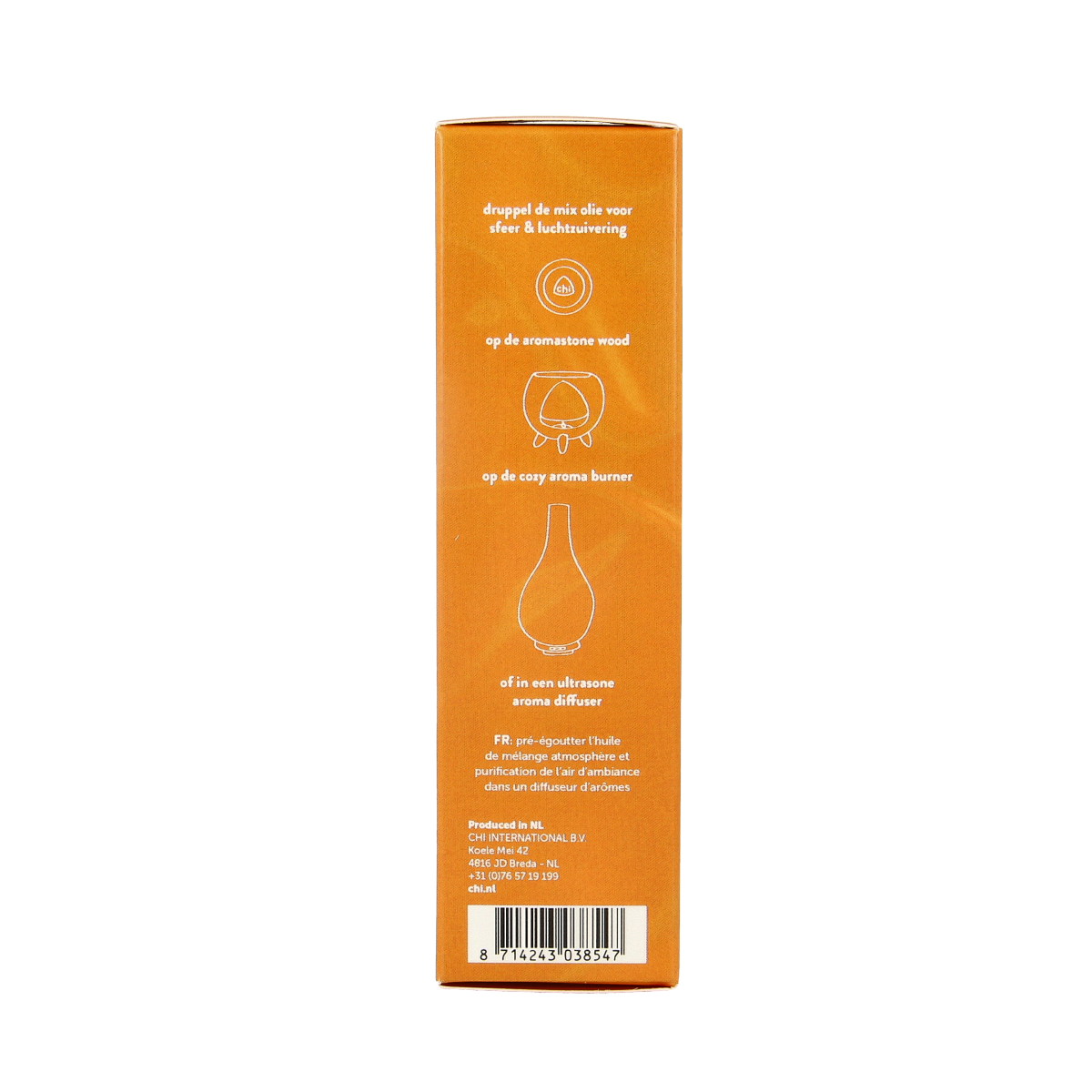 Chi Citrusmix essential oil bottle, 10ml, natural blend of citrus aromas, in a clear glass container with a white cap.