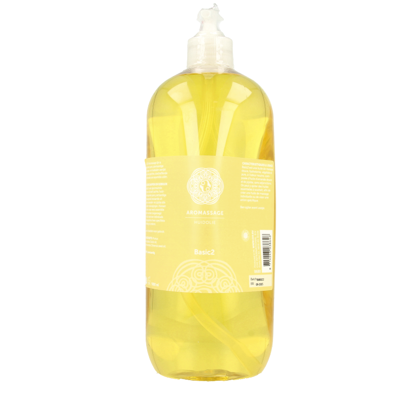 Chi Aromassage 1 basic 2-liter body care product bottle, featuring a sleek design with a clear label and liquid inside.