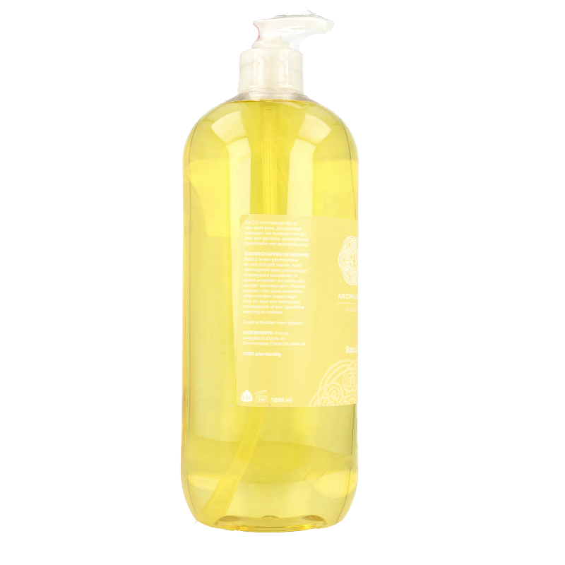 Chi Aromassage 1 Basic 2 liters body care oil bottle, natural massage oil with aromatic properties, in a clear container.