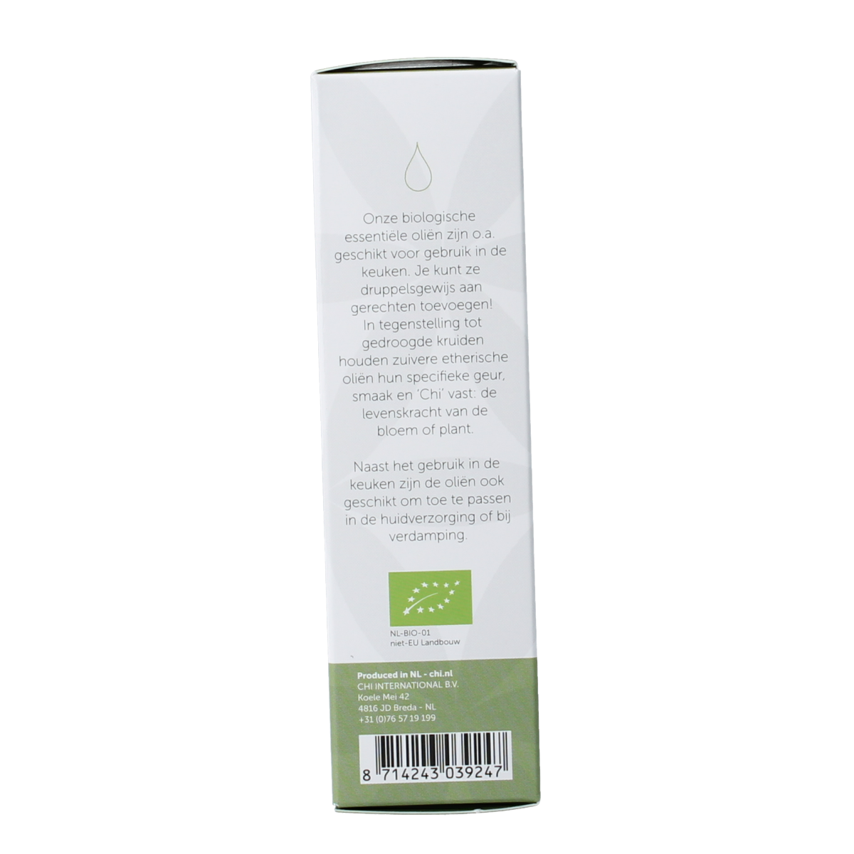 Chi Neroli bio essential oil bottle, 2.50 ml, with amber glass and white label, displayed on a neutral background.