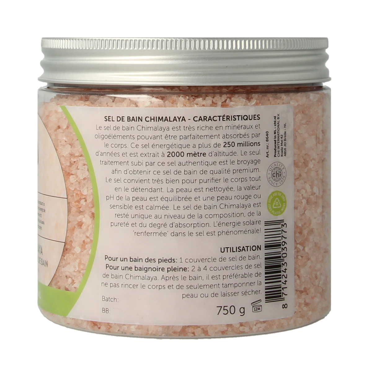 Chi Chimalaya kuurzout bad and douche product, 750g, featuring natural salt for bath and shower use.