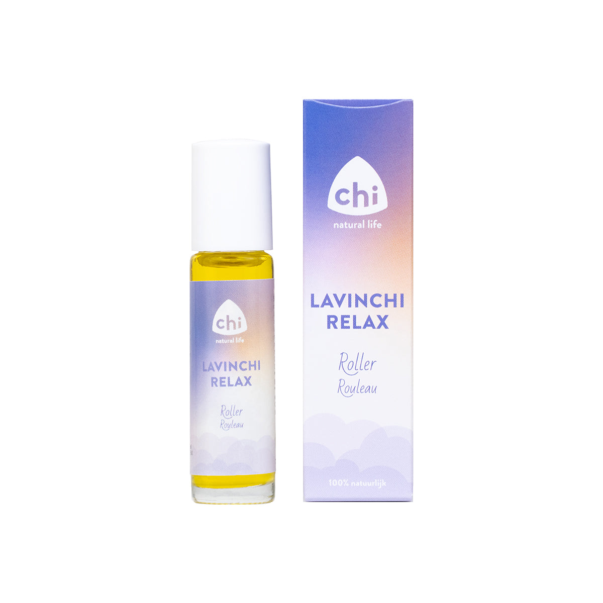 Chi Lavinchi Relax Roller for body care, 10ml bottle with roller applicator, featuring soothing skincare ingredients.