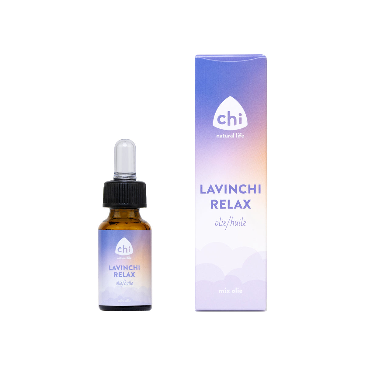 Chi Lavinchi Relax olie in 10ml bottle, natural essential oil with calming aroma, from Chi's collection of etherische oliën.
