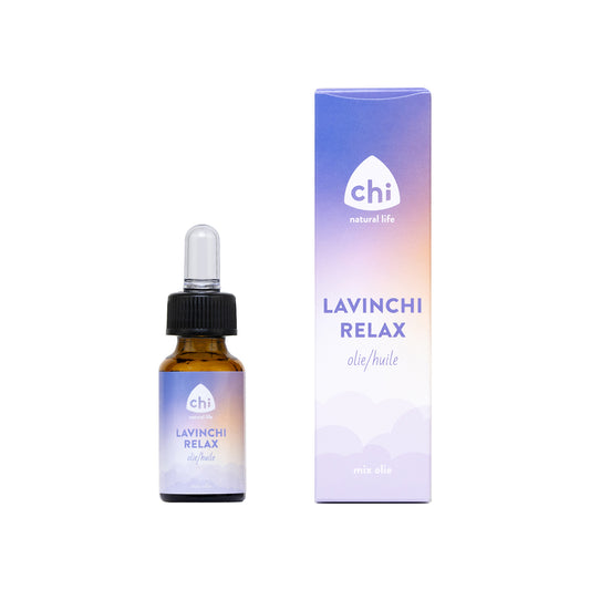 Chi Lavinchi Relax olie in 10ml bottle, natural essential oil with calming aroma, from Chi's collection of etherische oliën.