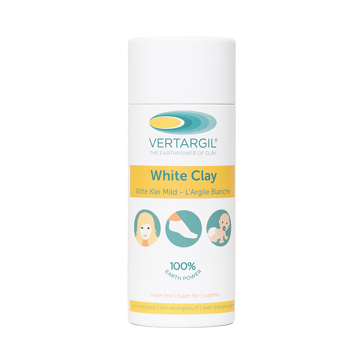 Vertargil Witte Leem body care product in a 150ml jar, featuring natural white clay for skincare.