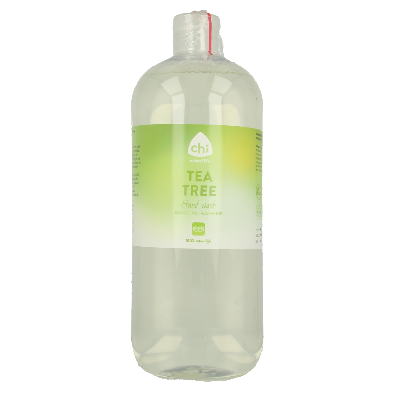 Chi Tea Tree hand and body foam wash refill bottle, 1 liter, natural body care product with tea tree scent and cleansing properties.