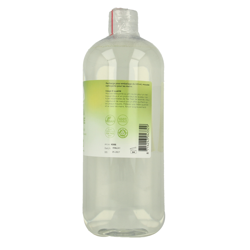 Chi Tea Tree hand and body foam wash refill bottle, 1 liter, natural body care product with tea tree extract for cleansing.