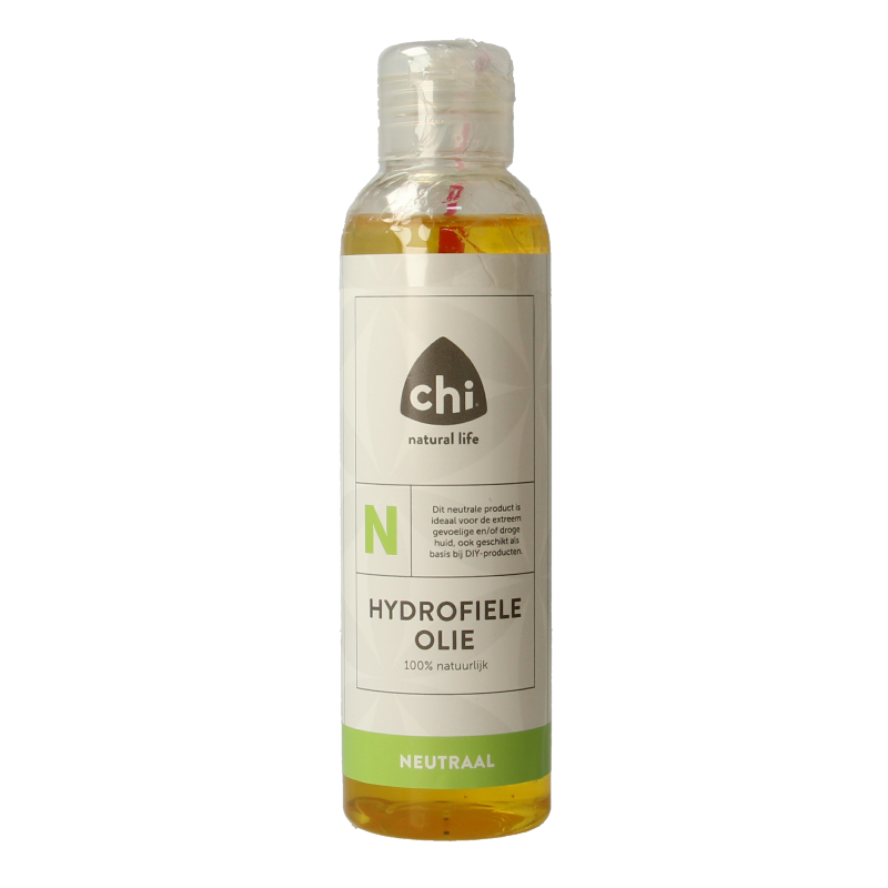 Chi Hydrofiele olie neutraal in 150ml bottle, natural body care product with clear label and transparent packaging.