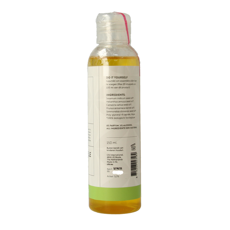 Chi Hydrofiele neutrale body oil bottle, 150ml, in clear container with pump dispenser, used for skincare and body moisturizing.